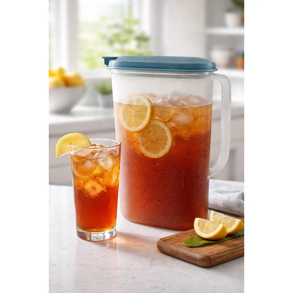 Vintage Tupperware Slim Line Fridge Pitcher 2009C-1 Flip Top Lid 2 Qt Made USAOh
